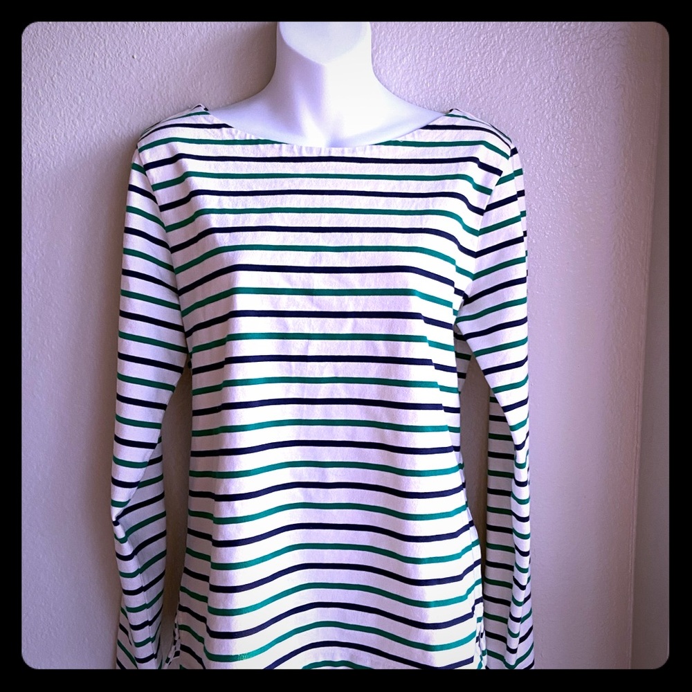J crew striped long sleeve white and green medium